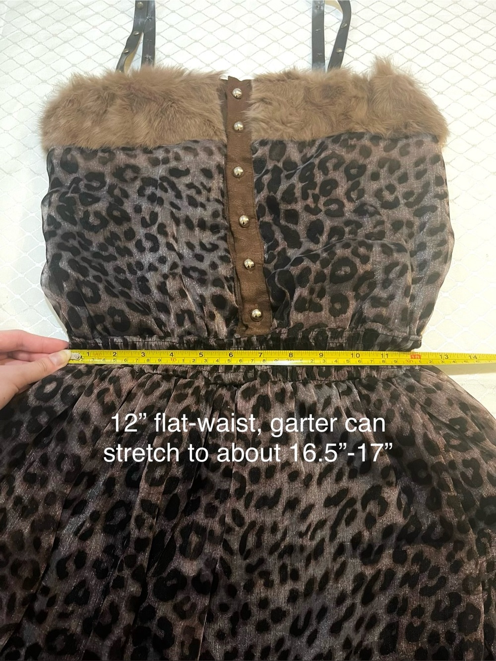 Happyberry Korea Brown Gold Black Leopard Dress /w Faux Fur Leather (LIKE-NEW) - Picture 5 of 15